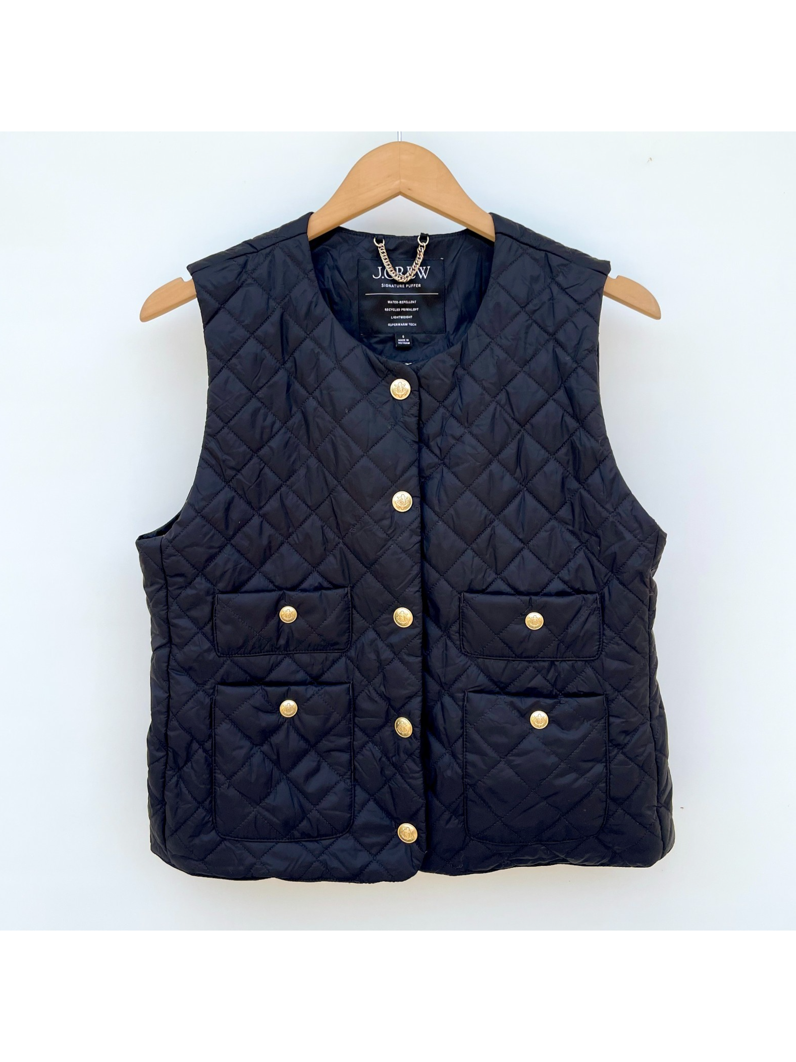 Jcrew Black Puffer Lady Vest Sz Small Old Money Quiet Luxury Equestrian Quilted